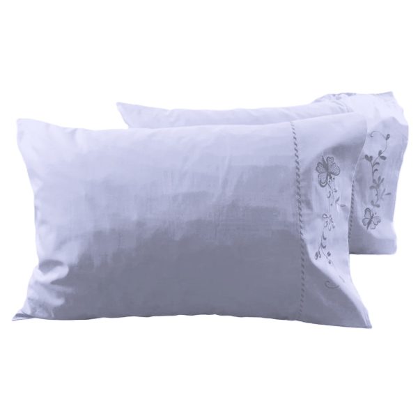 Set 2 x Fata de perna brodata, 60 cm x 70 cm, Casa Bucuriei, model Delight, alb, Bumbac 100%, doua fete