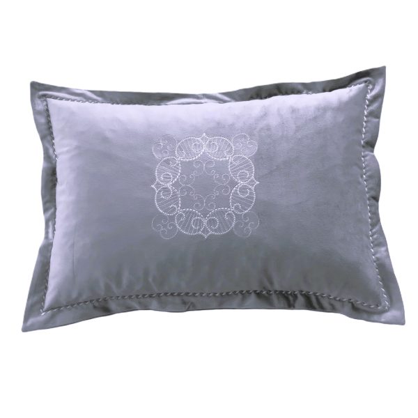 Set 2 x Fata de perna decorativa brodata, 40 cm x 60 cm, Casa Bucuriei, model Mandala, gri, catifea