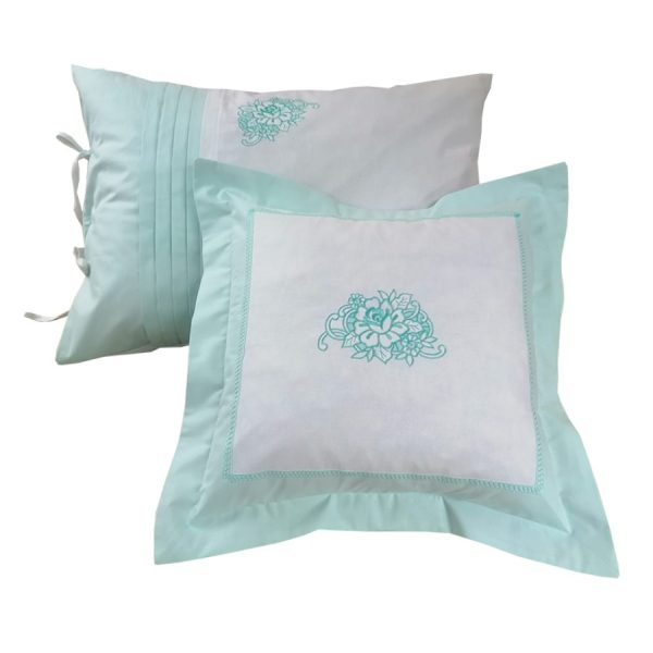 Set 2 Fete perna brodate 60 x 60 cm, Casa Bucuriei, model Clasic Design, alb/vernil, bumbac 100%