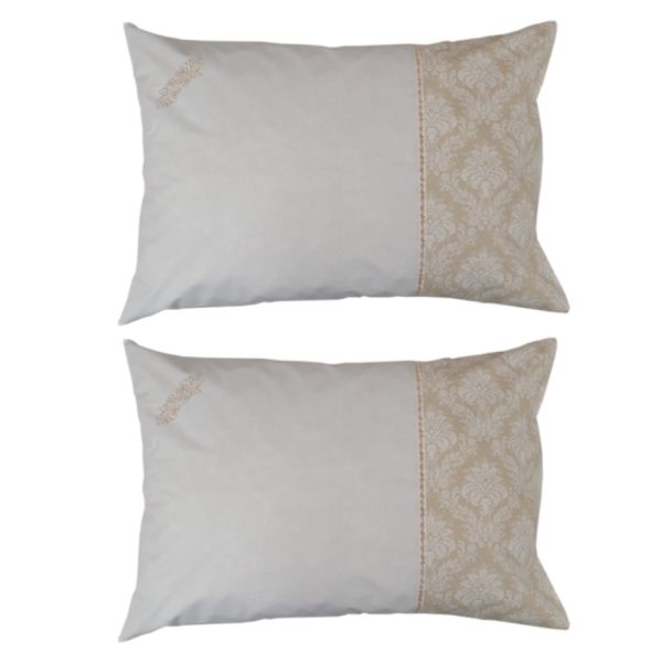 Set 2 Huse perna brodate 40 x 60 cm Casa Bucuriei, model Baroc, alb/cream, bumbac 100%