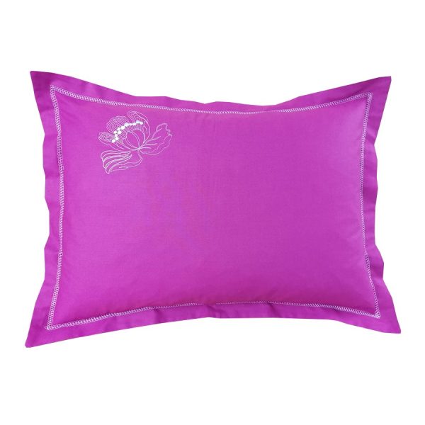 Fata perna 45 x 45 cm, Casa Bucuriei, model Clasic Iris, fucsia, bumbac natural 100%, brodata