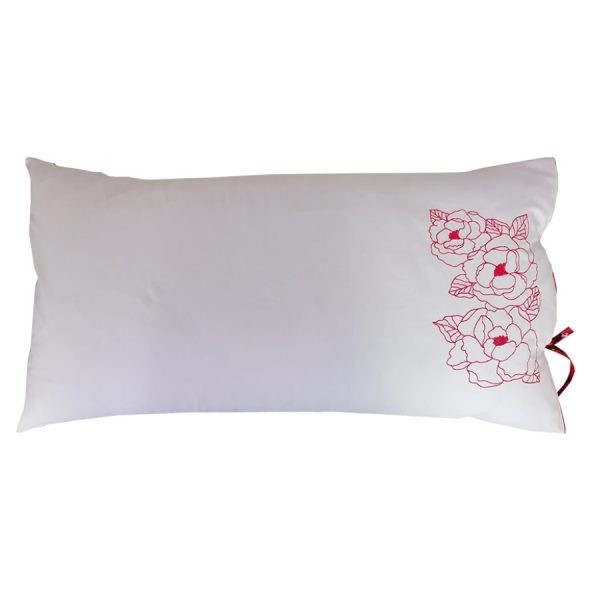 Fata perna 50 x 90 cm, Casa Bucuriei, model Roses, alb / rosu, bumbac natural 100%, doua fete