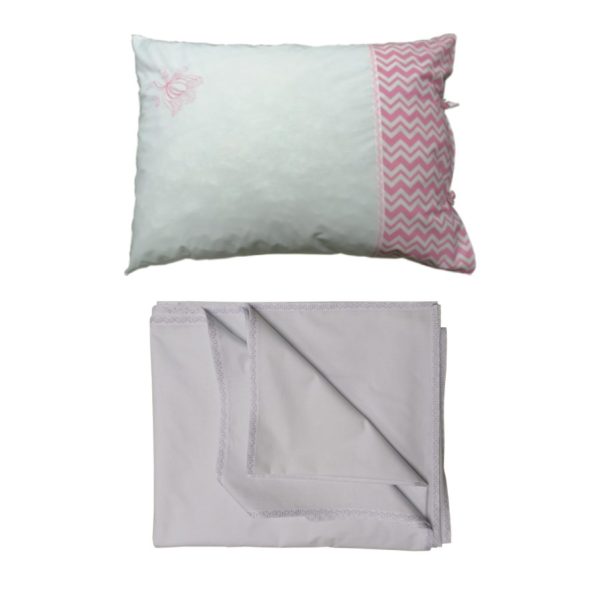 Set 1 x cearsaf pat si 1 x Husa perna brodata Lucy, bumbac Ranforce 100%, alb/roz, 240/160, 50/70