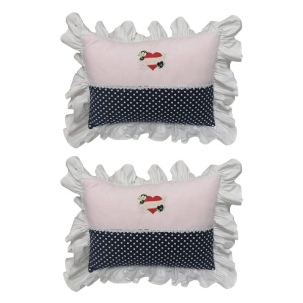 Set 2 x Husa perna decorativa Valentina, broderie, dantela bumbac, alb/albastru, bumbac 100, 45/45