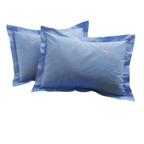 Set 2 fete de perna brodate 60 cm x 70 cm, Casa Bucuriei, model Elegance, albastru/crem, Bumbac ranfoerce 100%