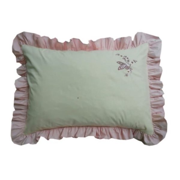 Set 2 Fete de perna cu volanase si broderie, Casa Bucuriei, model Alessia, crem/roz prafuit, bumbac 100%, 60 cm x 60 cm