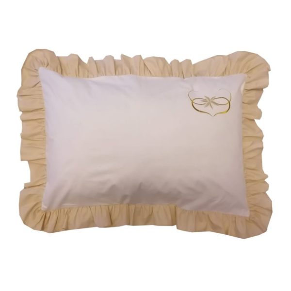 Set 2 x Fata de perna cu volanase si broderie, 40 cm x 60 cm, Casa Bucuriei, model Aura, crem, Bumbac Percale 100%