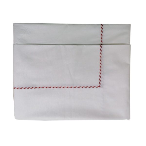 Cearsaf cu elastic pentru pat de 180 x 200 x 38 cm, Casa Bucuriei, model Elegance, crem jasmine/maro roscat, bumbac 100%, 260 cm x 280 cm, chenar brodat