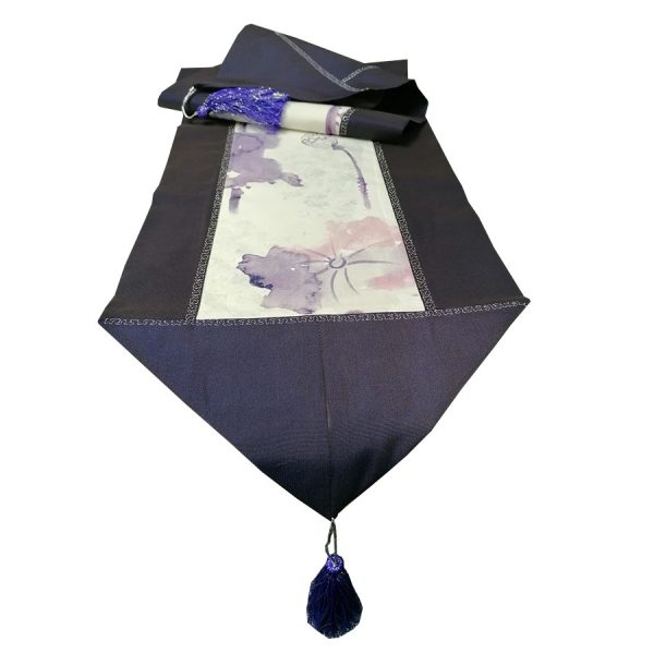 Traversa masa doua fete Casa Bucuriei, model Design, mov indigo/ivory, 30 x 120 cm