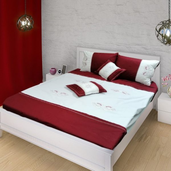 Cearsaf pilota Iris, broderie, bordo/ivoar, bumbac 100%, 200/220cm