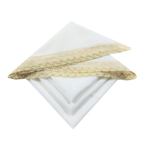 Set Fata de masa 125 x 125 cm si 4 servetele, Casa Bucuriei, model Luxury, alb/crem/auriu, bumbac 100%