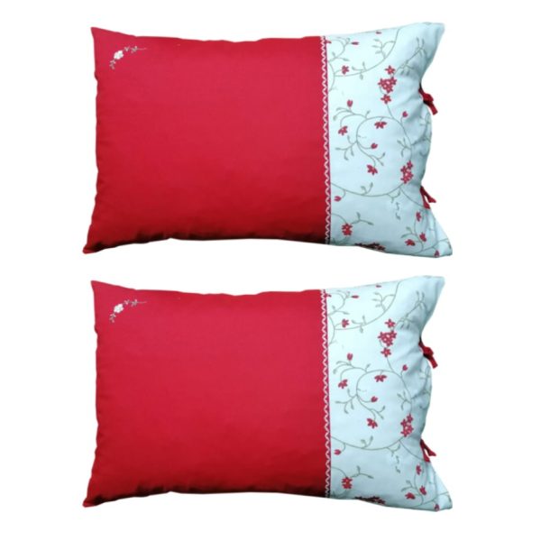 Set 2 huse de perna brodate Ilinca, rosu/ivoar, bumbac ranforce 100%, 50x70 cm