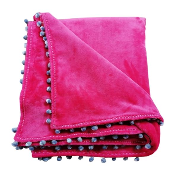 Patura wellsoft Fleece, banda decorativa ciucuri, Roz zmeura, 130x150