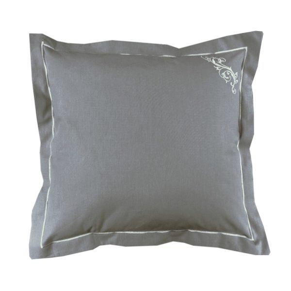 Set 2 x Fata de perna brodata, 60 cm x 60 cm, Casa Bucuriei, model Fantasy, gri, Bumbac 100%