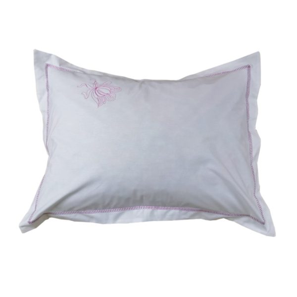 Set 2 x Fata perna clasic iris, broderie, alb/fucsia, bumbac percale, 50/70cm