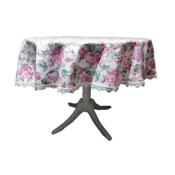 Fata de masa rotunda 130 cm diametru, Casa Bucuriei, model Romance, multicolor, bumbac 240g/m2