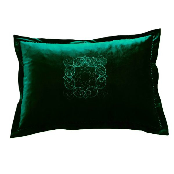 Set 2 Fete de perna decorativa brodate, Casa Bucuriei, model Mandala, verde inchis, catifea, 50 cm x 70 cm