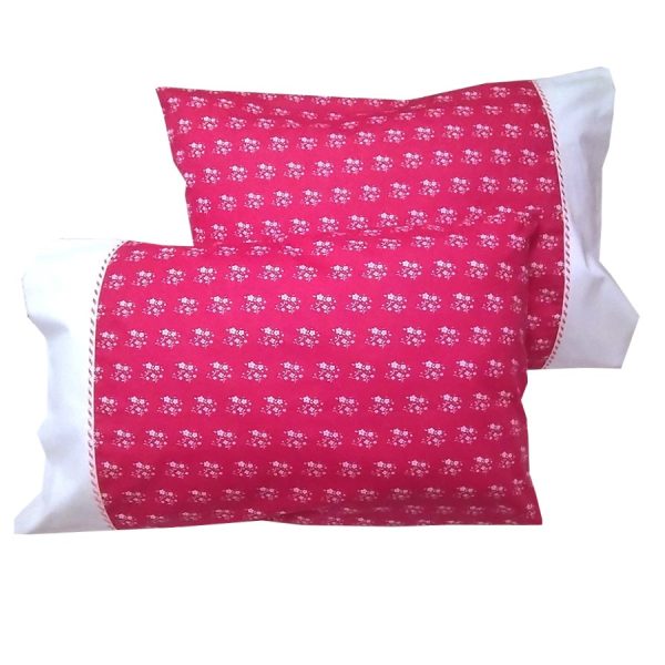Set 2 x Fata de perna 30 cm x 50 cm, Casa Bucuriei, model Flower lines, roz/alb, Bumbac 100%, doua fete