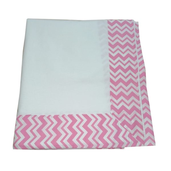 Cearsaf cu elastic pentru saltea 180 x 200 cm, Casa Bucuriei, model Lucy, alb/roz, bumbac natural 100%, marime 260 x 280 cm