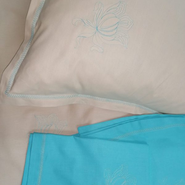 Set 2 Fete de perna Casa Bucuriei, model Clasic Iris, crem/turcoaz, bumbac 100%, 50 x 60 cm