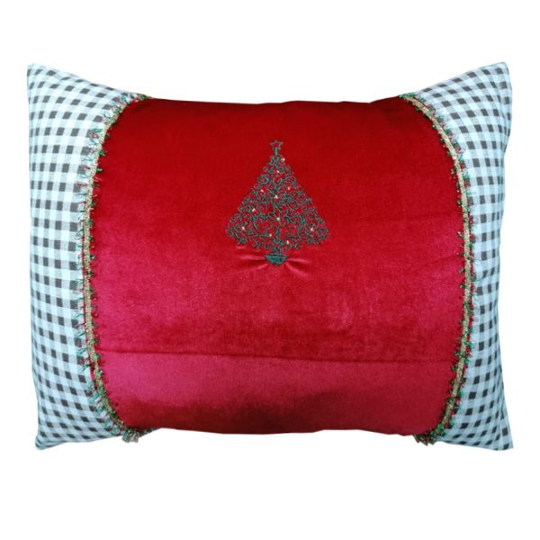 Perna decorativa craciun, broderie, rosu/bej, 50x40