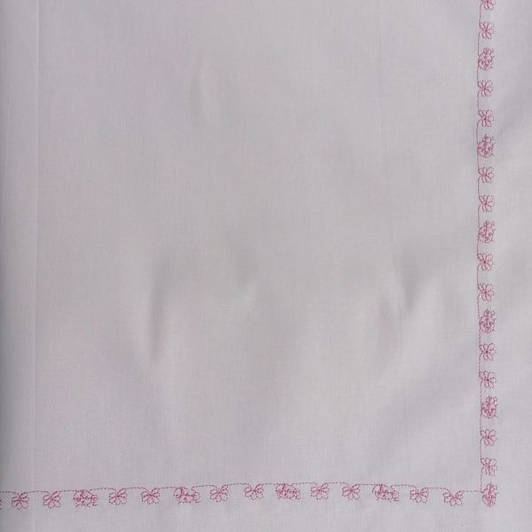 Cearsaf cu elastic pentru pat copii 80 x 160 x 15 cm, Casa Bucuriei, model gargarite, roz deschis, bumbac 100%, 110cm x 180 cm, chenar brodat