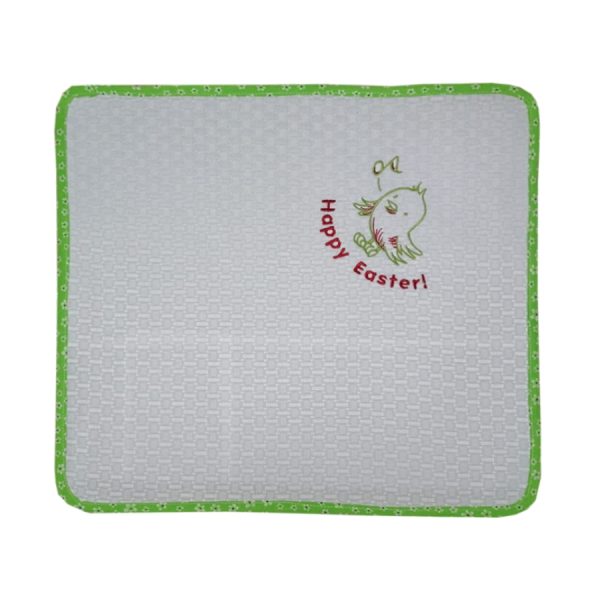 Suport farfurie Happy Easter, 33 x 33, alb/verde, bumbac si damasc, fata dubla