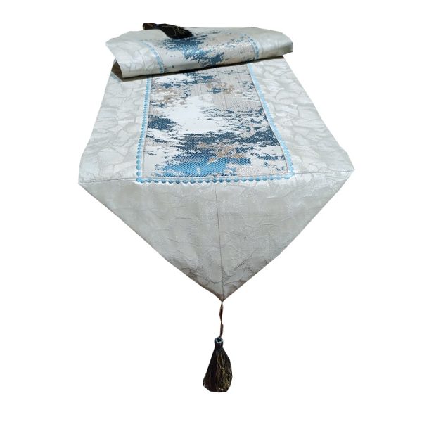 Traversa masa 30 x 110 cm, Casa Bucuriei, bej/albastru, doua fete