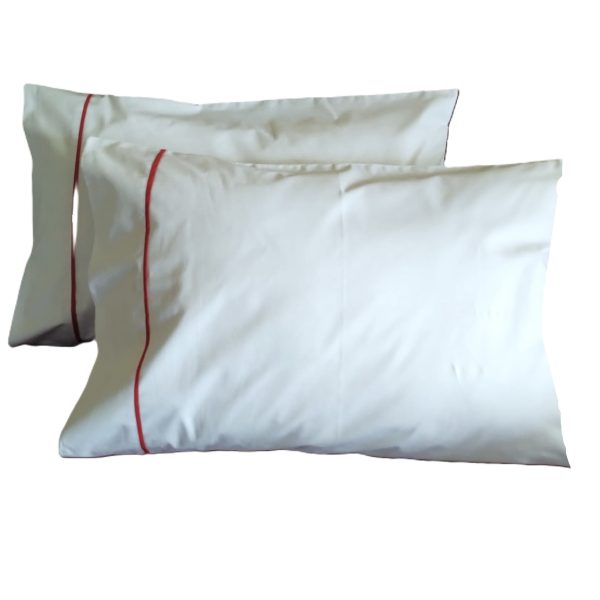 Set 2 x Fata de perna cu paspoal, 50 cm x 60 cm, Casa Bucuriei, alb/rosu, Bumbac 100%, doua fete