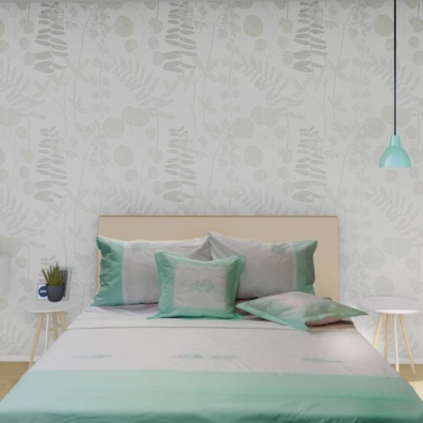 Set Husa pilota brodata 250 x 260 cm si 2 fete de perna, Casa Bucuriei, model Clasic Design, vernil pastel/alb, bumbac ranforce 100%