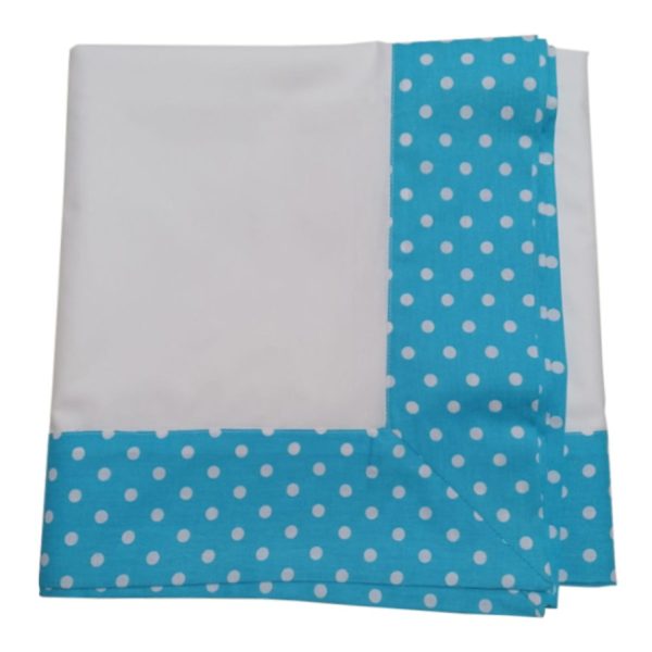 Cearsaf pat Cristina, alb/albastru turcoaz,buline, bumbac percale, 200/240