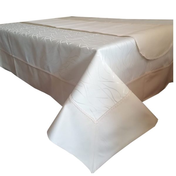 Set Fata de masa 130 x 220 cm si traversa 33 x 140 cm, Casa Bucuriei, model Luxury, crem, damasc