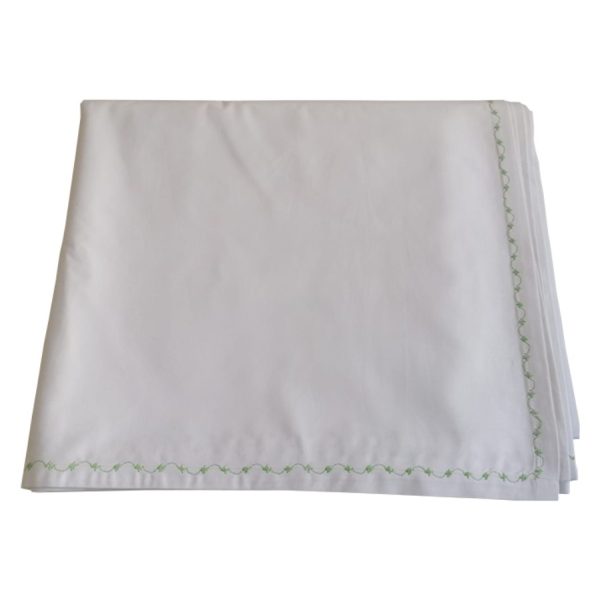 Cearsaf pat Diana, cusatura decorativa, alb/verde, bumbac, 240/260