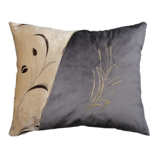 Perna decorativa cu broderie su snur auriu, maro/auriu, catifea, 45 x45