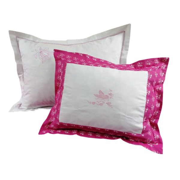 Set 2 x Fata perna Maria, broderie, alb/Fucsia, bumbac , 50/60cm si 50 x 70