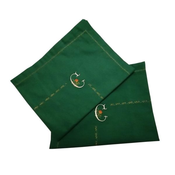 Set 2 Fete perna brodate 45 x 45 cm, Casa Bucuriei, model Personalizat, verde/auriu, bumbac 100%