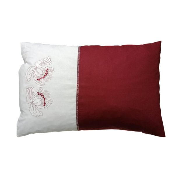 Husa perna brodata Iris, bordo/crem, bumbac ranforce 100%, 50/70