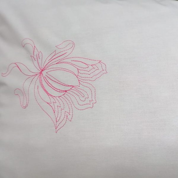 Set 2 Fete perna brodate 50 x 90 cm, Casa Bucuriei, model Lucy, roz/alb, bumbac ranforce 100%