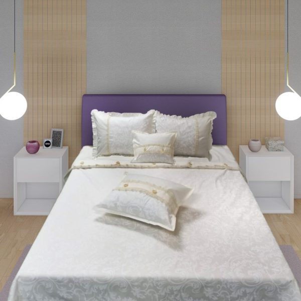 Set Husa pilota brodata 210 x 230 cm si 2 fete de perna, Casa Bucuriei, model Victoria, bej pastel, bumbac 100%