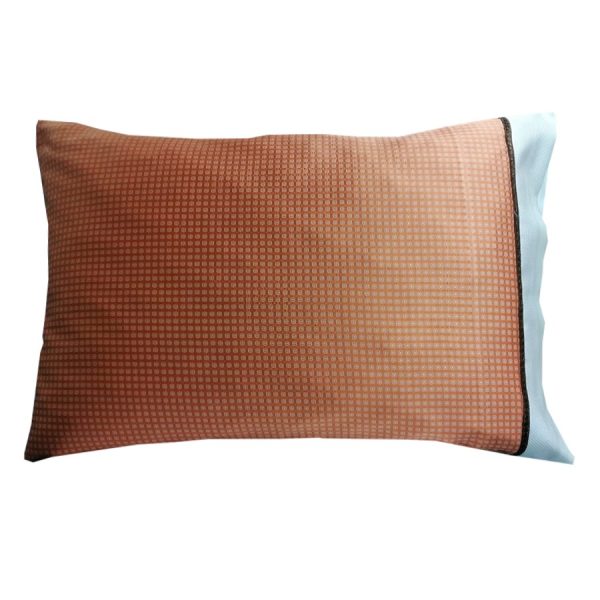 Set 2 x Fata de perna din matase naturala, Casa Bucuriei, model Simple Lines, orange magma/ivory, 60 cm x 70 cm