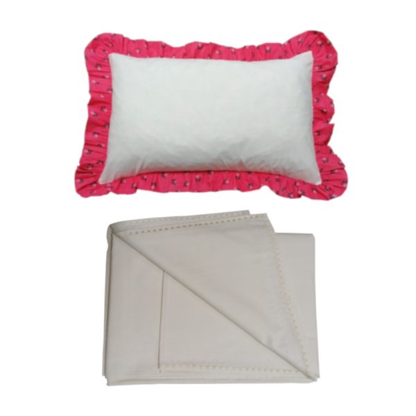 Set 1 x cearsaf pat si 1 x Husa perna decorativa Lolita, volane, 2 piese, rosu/crem bumbac, 1 x cearsaf pat 220/160, 1 x fata perna 50/70