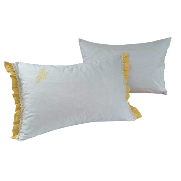 Set Lenjerie pat superking Casa Bucuriei, model Joy, 6 piese, culoare alb/galben, bumbac 100%, 210 x 230, 280 x 260