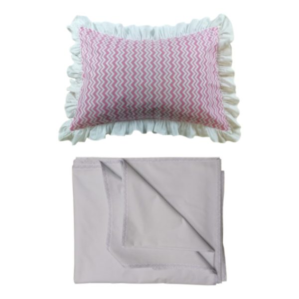 Set 1 x cearsaf pat si 1 x Husa perna volane Lucy, bumbac ranforce 100%, alb/roz, 240/160, 50/70