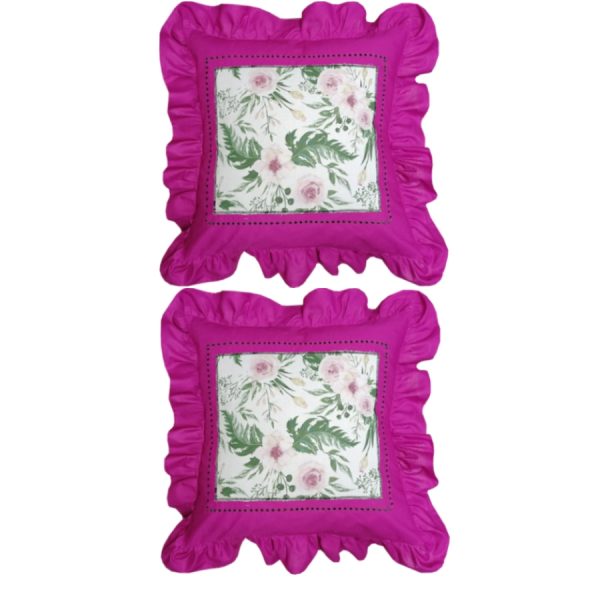 Set 2 Huse perna Casa Bucuriei, model Sensy, alb/fucsia, bumbac natural 100%, 40 cm x 40 cm