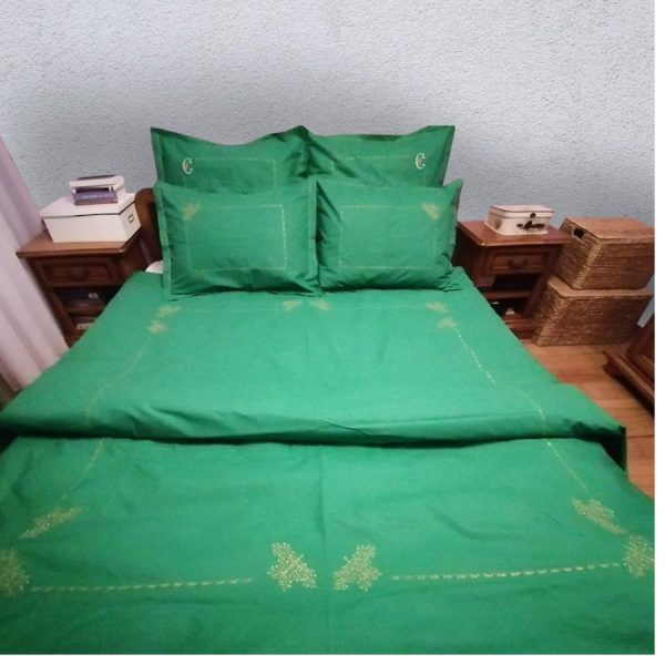 Husa pilota brodata 180 x 220 cm, Casa Bucuriei, model Joy, verde/auriu, bumbac ranforce 100%