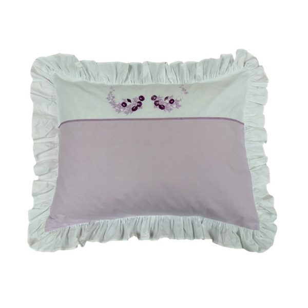 Fata de perna Lena, broderie si volane, alb/lila, bumbac percale, 50/70cm