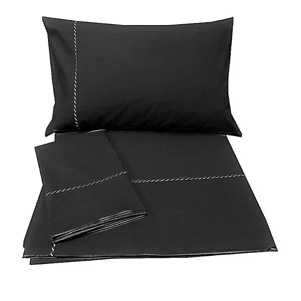 Set Husa pilota brodata 220 x 240 cm si 2 fete de perna, Casa Bucuriei, model Simple Lines, negru, bumbac 100%