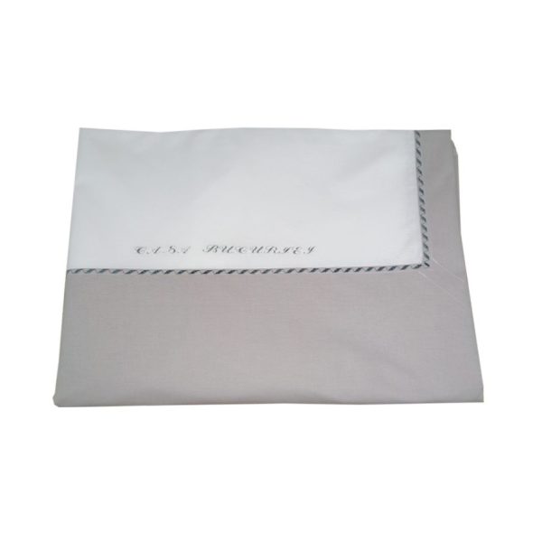 Cearsaf pat Casa Bucuriei, model Elegance, alb/gri, bumbac natural 100%, 280/280 cm