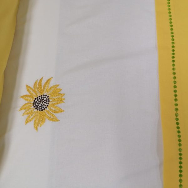 Cearsaf pilota Claudia Summer, broderie, alb/galben, bumbac percale, 1 husa pilota 220x240 cm