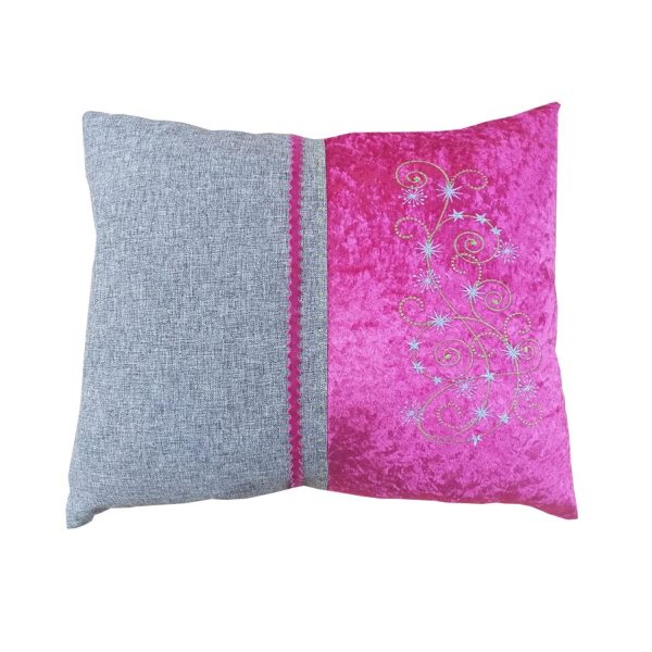Perna decorativa, Casa Bucuriei, model Glamy, gri/roz, detaliu catifea, 42 cm x 48 cm